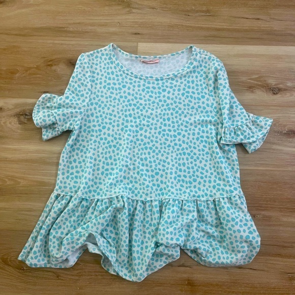 Ces Femme Tops - Ces Femme Cheetah Peplum Blouse. Women's Sz-M Teal | White | Soft | Chic| EUC